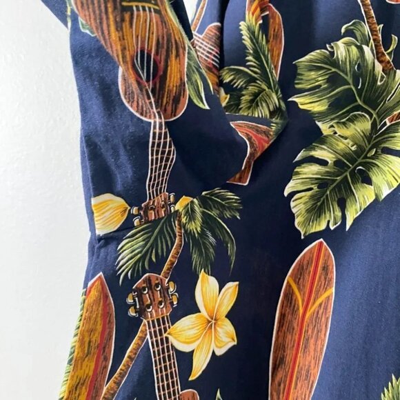 RJC Vintage Hawaiian Short Sleeve Shirt Style 102C Navy Floral Surfer - Picture 4 of 14